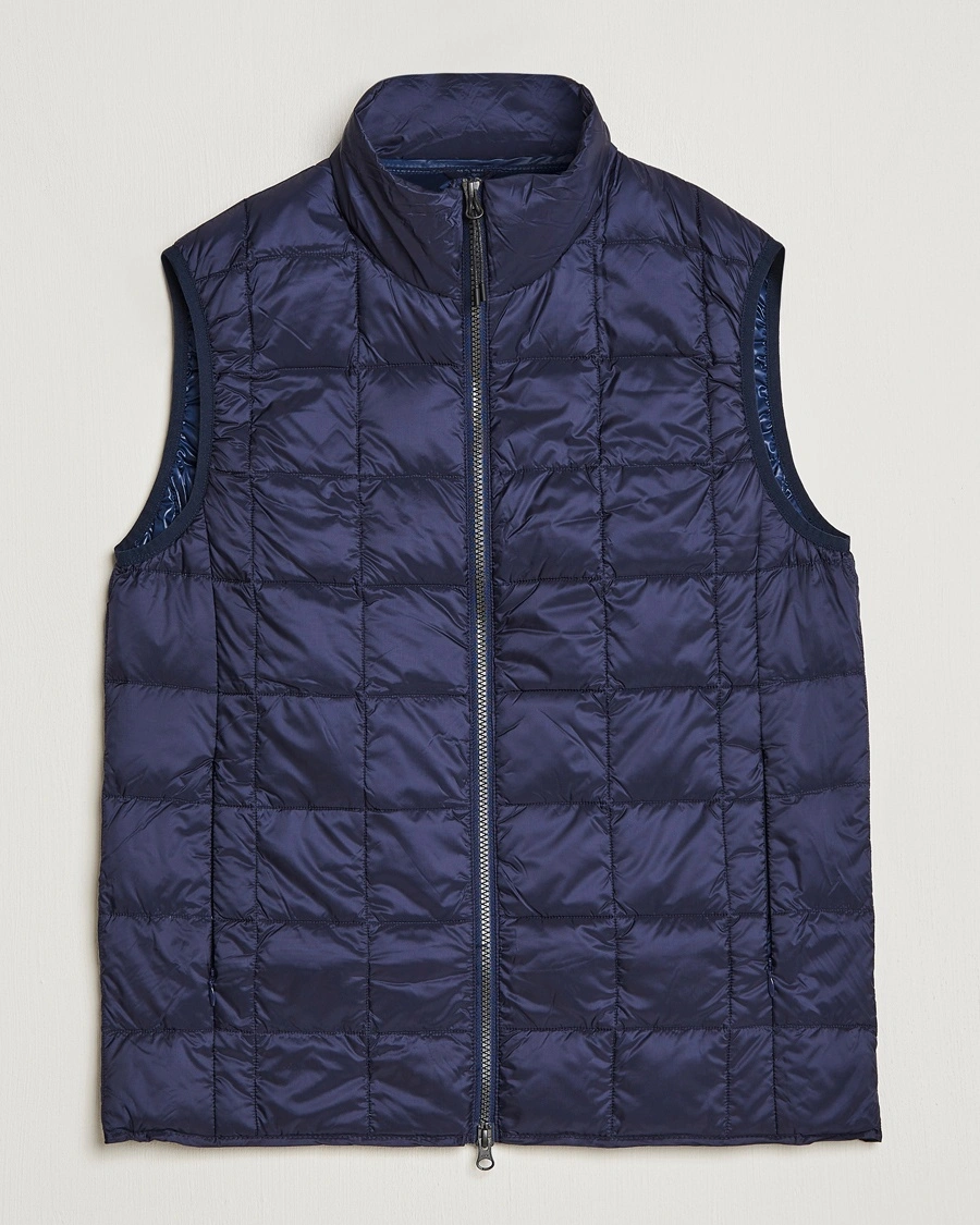 TAION High Neck Full Zip Lightweight Down Vest Navy – Blue