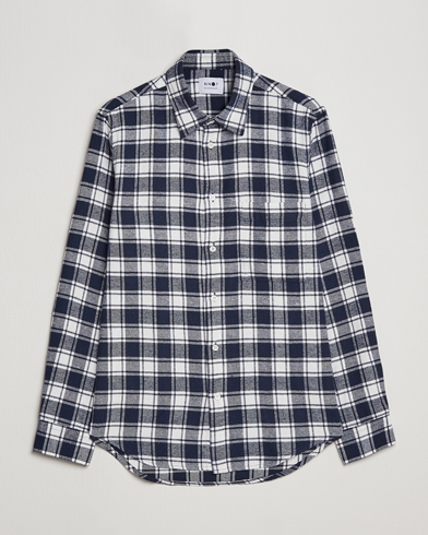 NN07 Arne Brushed Cotton Checked Shirt Navy/White at CareOfCarl.com