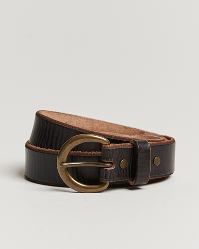 RRL Terramce Tumbled Leather Belt Dark Brown at CareOfCarl