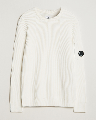 C.P. Company Full Rib Knitted Cotton Crewneck White at CareOfCarl.com