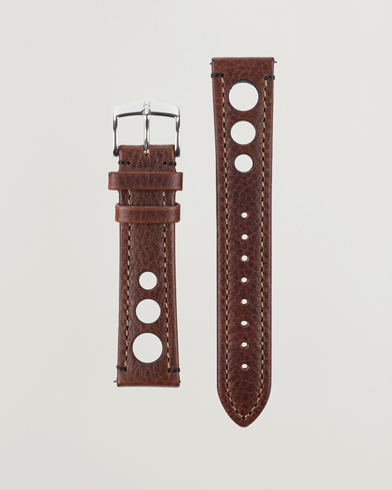 HIRSCH Rally Natural Leather Racing Watch Strap Brown at