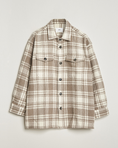 AMI Wool Maxi Checked Overshirt Ivory/Clay at CareOfCarl.com