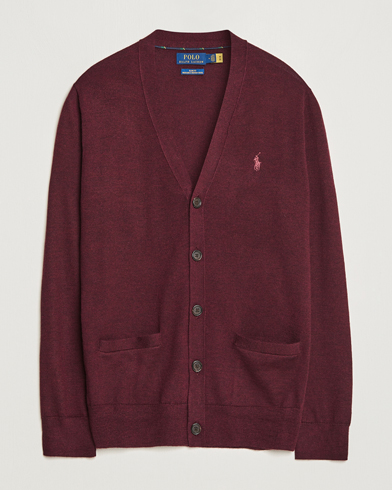 Polo Ralph Lauren Merino Knitted Cardigan Aged Wine Heather at