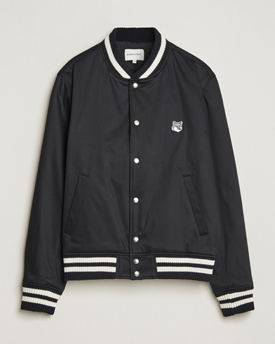 Maison Kitsuné Grey Fox Teddy Varsity Jacket Black at CareOfCarl.com