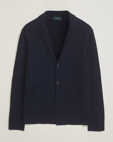 Zanone Merino Wool Cardigan Jacket Navy at CareOfCarl.com