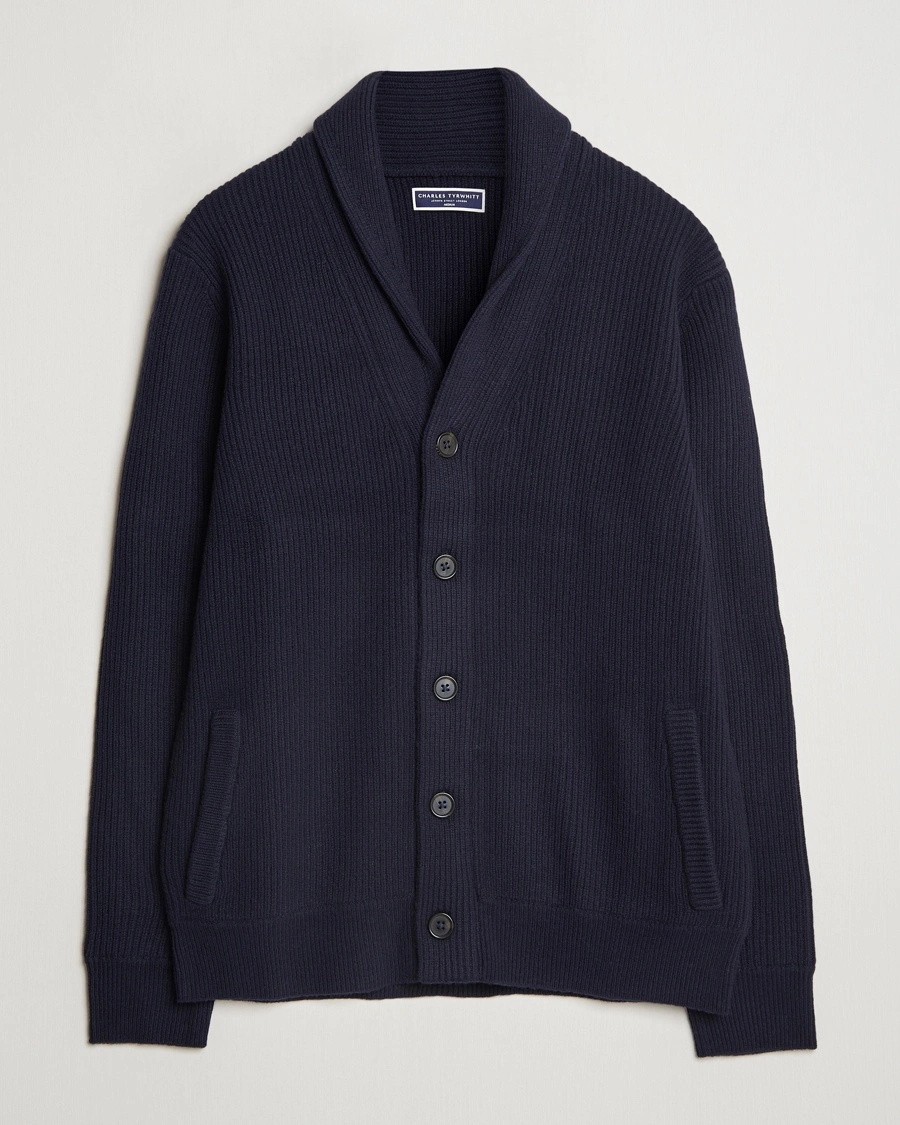 Charles Tyrwhitt Chunky Merino Shawl Neck Cardigan Navy – Blue