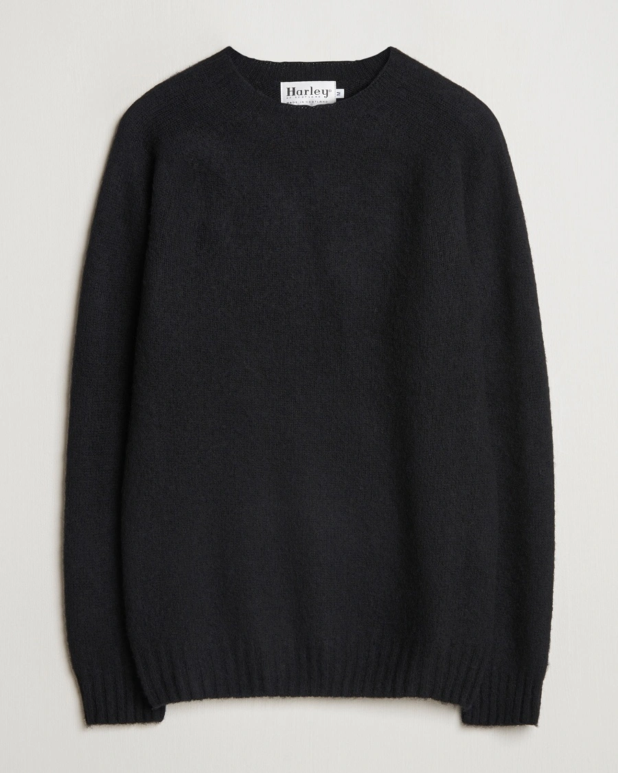 Harley Of Scotland Brushed Supersoft Lambswool Crewneck Black – Black