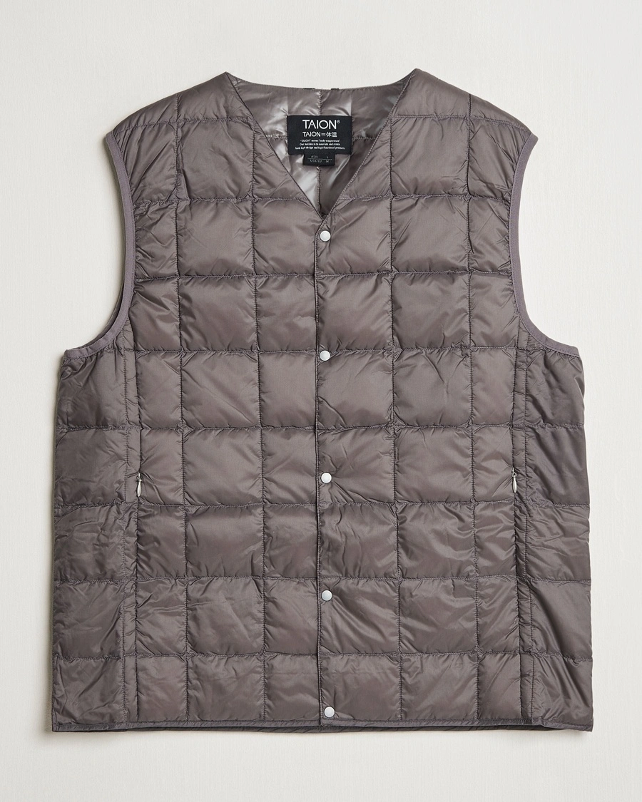 TAION V-Neck Lightweight Down Vest Gray – Grey