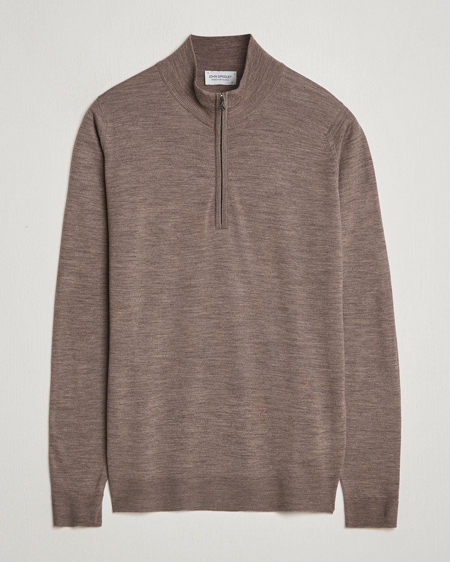 John Smedley Barrow Extra Fine Merino Half Zip Mushroom – Brown