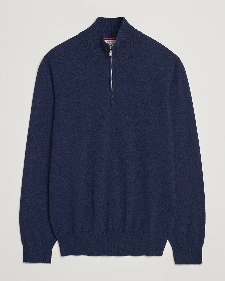 Brunello Cucinelli 2 Ply Cashmere Half Zip Navy – Blue