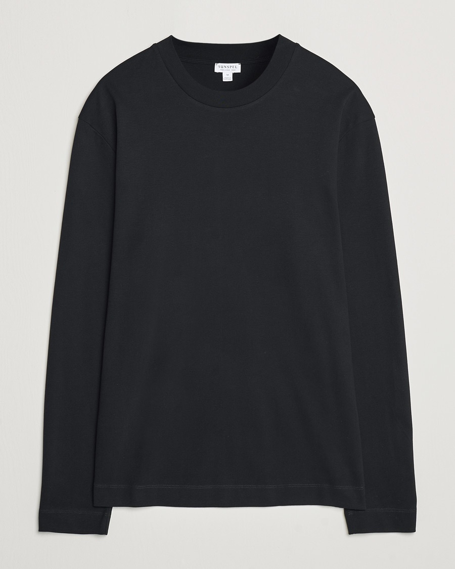 Sunspel Heavy Weight Supima Cotton Long Sleeve T-Shirt Black – Black