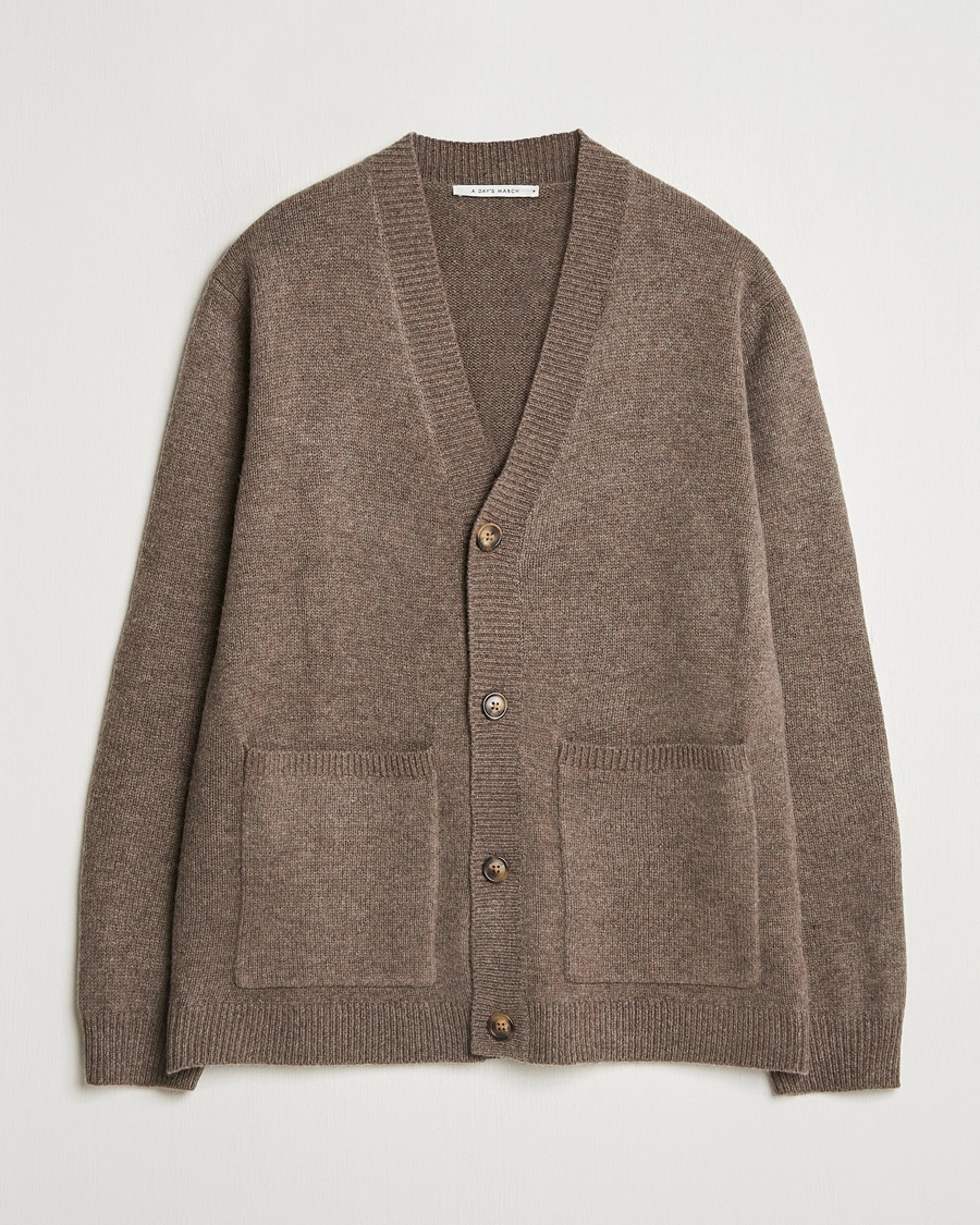 A Day's March Jarrow Lambswool Cardigan Dark Taupe – Brown