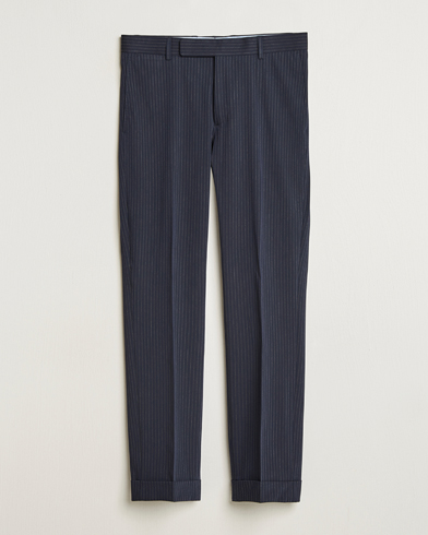  Twill Pinstriped Pleated Suit Trousers Navy/Grey