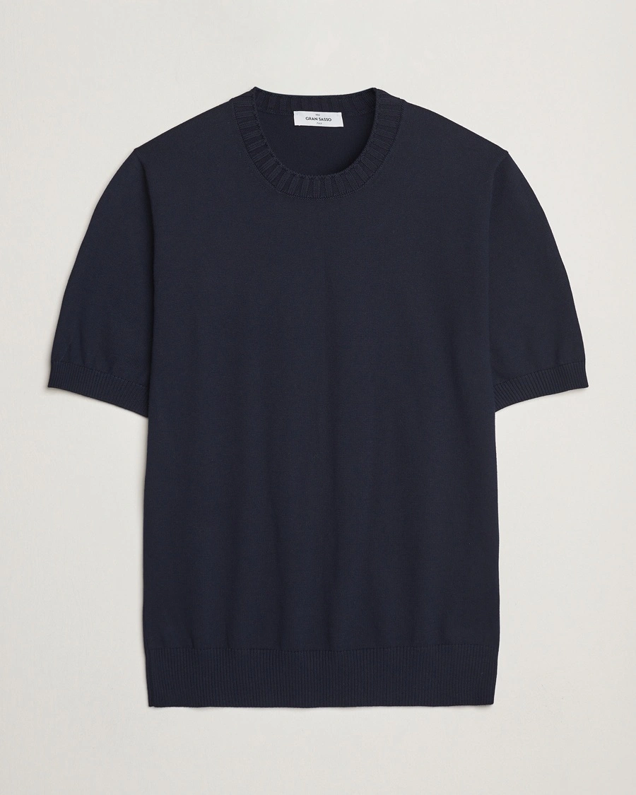 Gran Sasso Cotton Heavy Knitted Crew Neck T-Shirt Navy – Blue