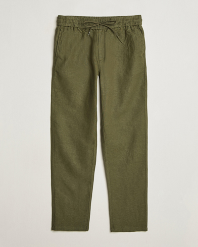 LES DEUX Patrick Linen Pants Olive Night – Green