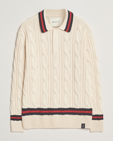 GANT Cable Heavy Knitted Polo Cream – White