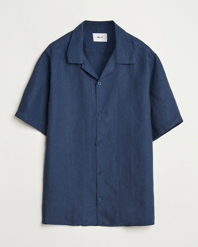 NN07 Julio Linen Resort Shirt Navy Blue – Blue
