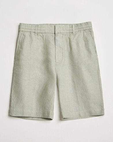 NN07 Billie Pleated Linen Drawstring Shorts Sage Green – Green