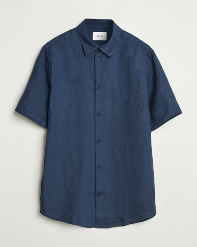 NN07 Enzo Linen Short Sleeve Shirt Navy Blue – Blue