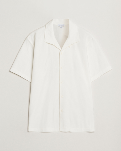 Sunspel Open Collar Mesh Shirt Ecru – White