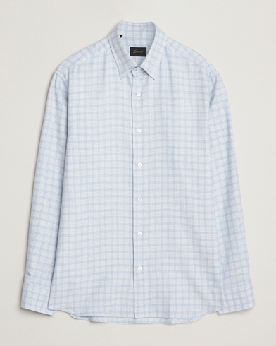 Brioni Check Flannel Shirt Light Blue – Blue