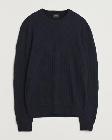 Brioni Cashmere Blend Cable Crew Neck Navy – Blue
