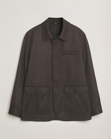 Brioni Herringbone Hunting Jacket Dark Brown – Brown
