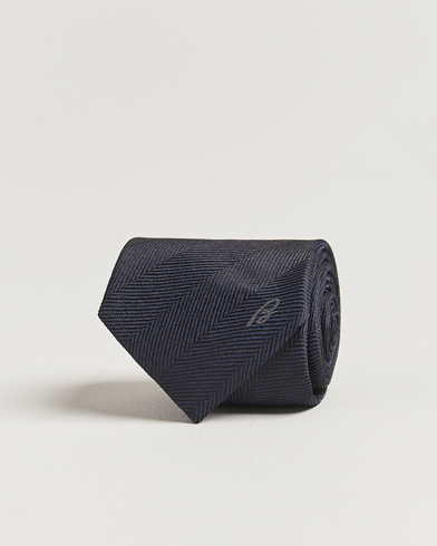 Brioni Herringbone Silk Tie Navy – Blue