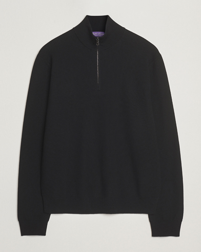 Ralph Lauren Purple Label Wool Pique Half Zip Polo Black – Black