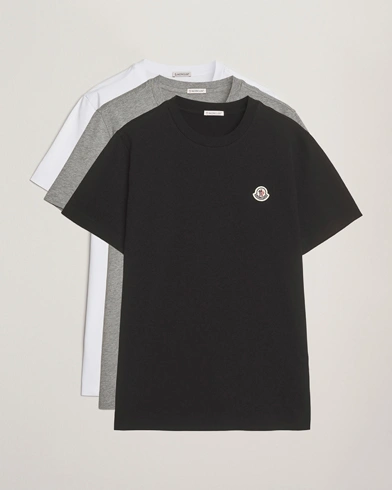 Moncler 3-Pack Logo T-Shirt Grey/White/Black – Black