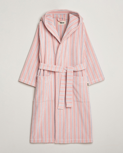 Tekla Organic Terry Hooded Bathrobe Candy Stripes – Pink
