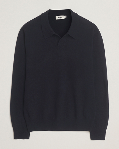 Altea Knitted Long Sleeve Polo Navy – Blue