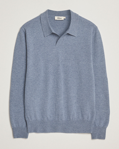 Altea Long Sleeve Knitted Wool Polo Blue Melange – Blue