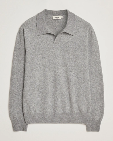 Altea Knitted Long Sleeve Polo Grey Melange – Grey