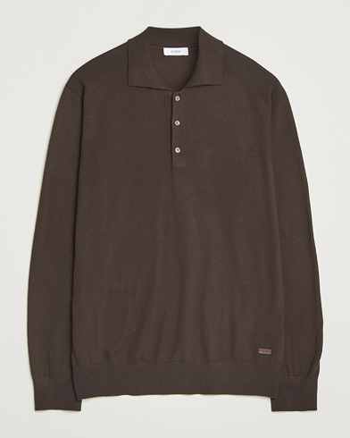 Eton Merino Knitted Polo Dark Brown – Brown