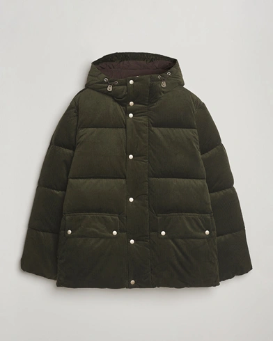 Gant Corduroy Down Hooded Puffer Jacket Green Lagoon – Green