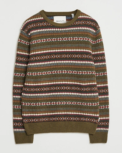 GANT Fair Isle Knitted Crew Neck Sweater Country Green – Green