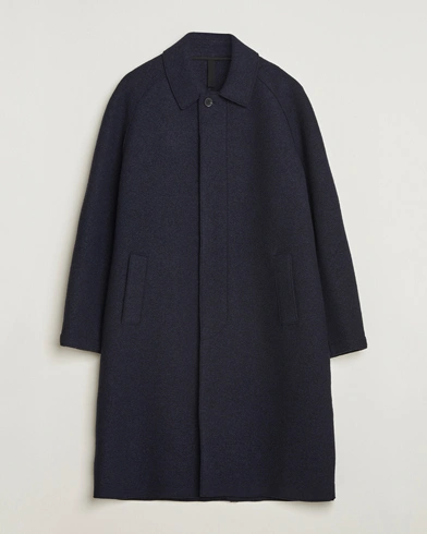 Harris Wharf London Boiled Wool Fly Front Balmacan Coat Navy – Blue