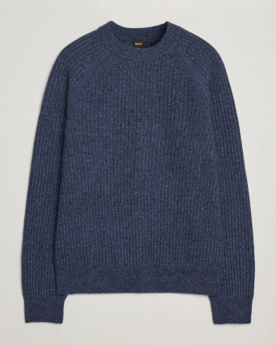 BOSS ORANGE Klacier Ribbed Wool Knitted Sweater Open Blue – Blue