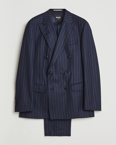 BOSS BLACK Huge Wool Double Breasted Pinstriped Suit Dark Blue – Blue