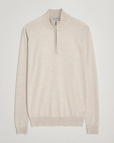John Smedley Barrow Extra Fine Merino Half Zip Grey Fleece – Beige