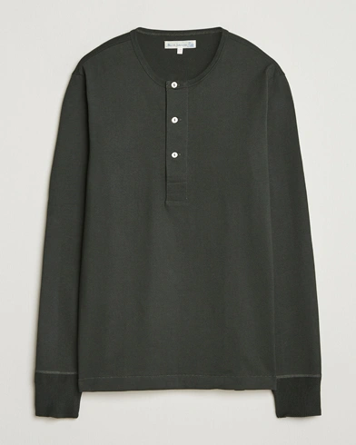 Merz b. Schwanen Classic Fit Sturdy Organic Cotton Henley Forest Green – Green