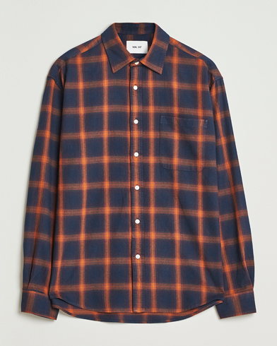 NN07 Deon Flannel Checked Shirt Navy/Orange – Blue