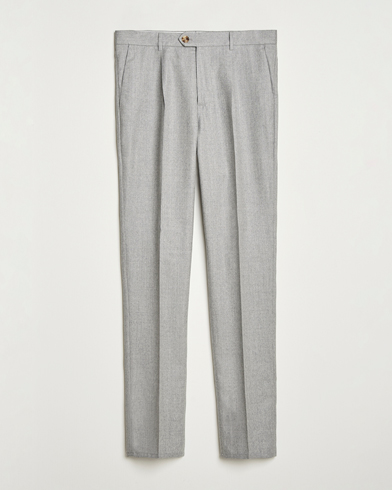 Brunello Cucinelli Slim Fit Pleated Flannel Trousers Light Grey – Grey