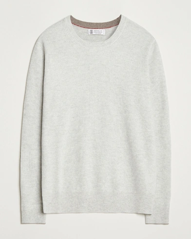 Brunello Cucinelli Cashmere Rib Crew Neck Sweater Pearl Grey – Grey
