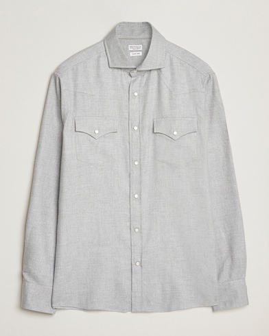Brunello Cucinelli Soft Flannel Western Overshirt Light Grey – Grey