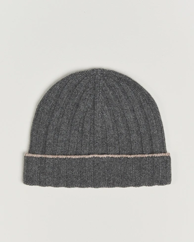 Brunello Cucinelli Cashmere Contrast Beanie Grey Melange – Grey