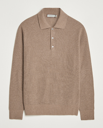Canali Wool/Cashmere Long Sleeve Polo Brown – Brown
