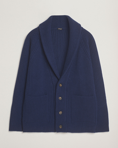Kiton Cashmere Rib Shawl Cardigan Navy – Blue