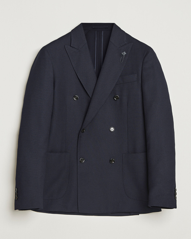 Lardini Double Breasted Twisted Wool Blazer Navy – Blue